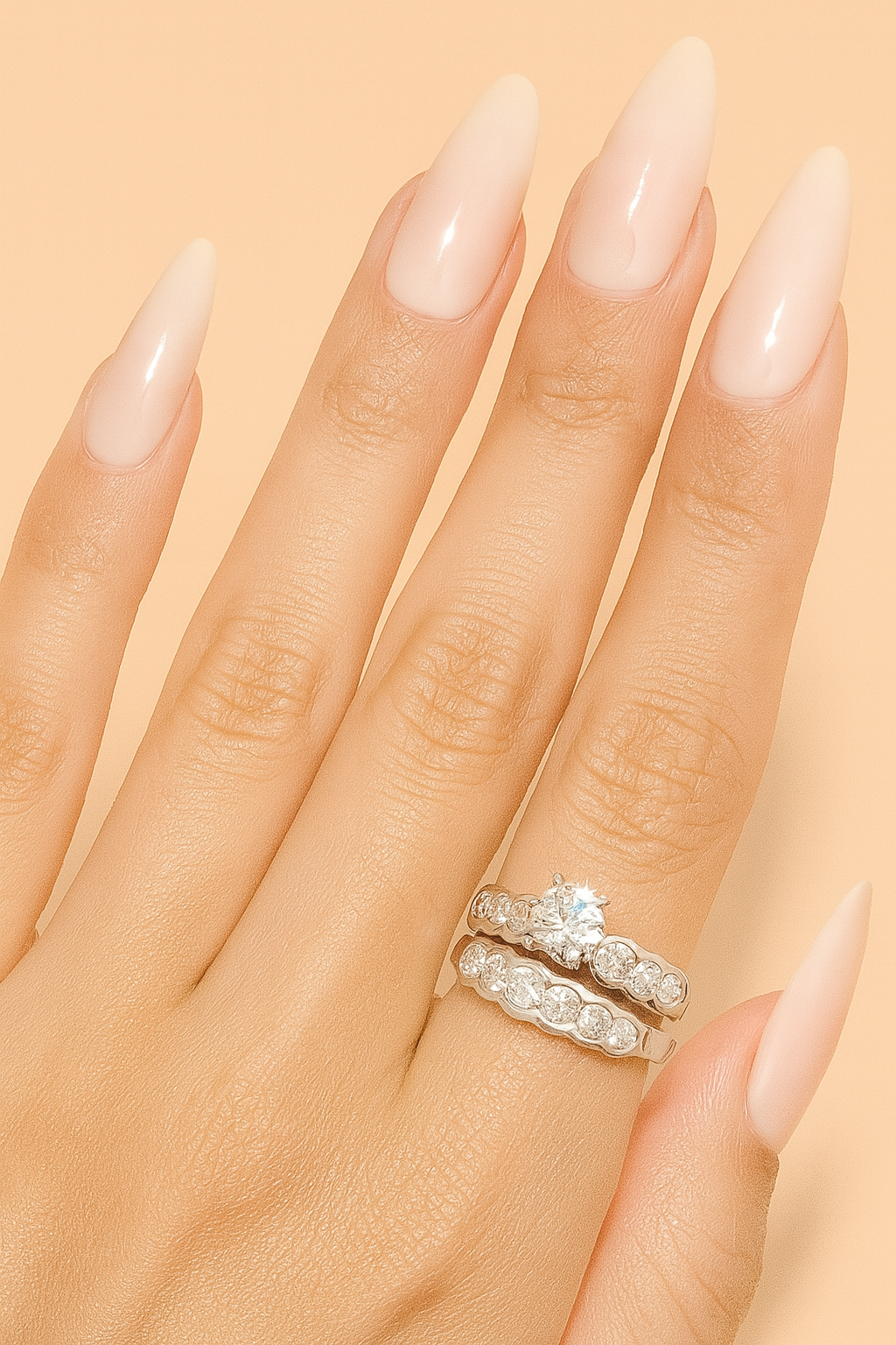 Moon & Back Wedding Ring Set